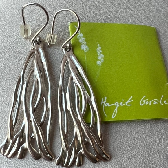 HAGIT GORALI 925 STERLING SILVER SCULPTED LONG DANGLE DROP EARRINGS BRAND NEW - Picture 2 of 16